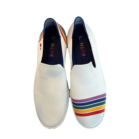 ROTHYS Size 10 Limited Edition SF Pride White Rainbow Stripe Slip On Sneakers - Picture 2 of 16